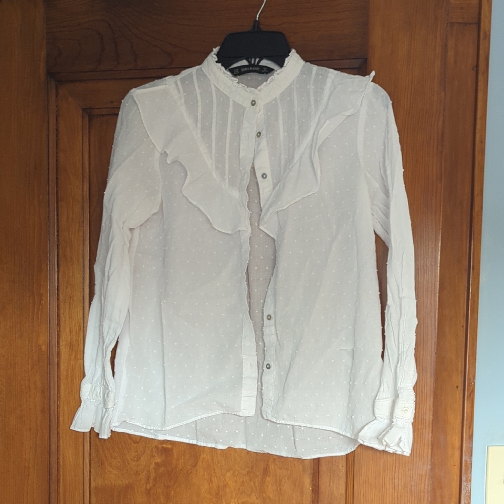 Zara Cream Ruffle Detail Blouse